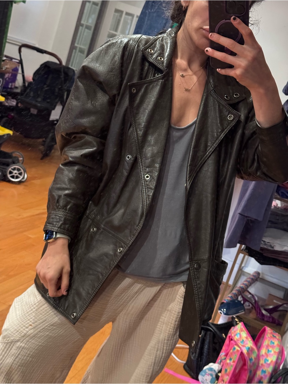 Vintage 80s Danier Sport Dark Brown Leather Oversized Field Jacket